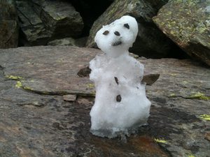 Joey the snowman, in a boulder-field at 2,400m Joey the snowman, in a boulder-field at 2,400m