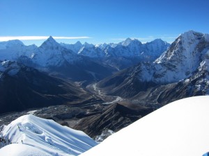 The view from Lobuje East across the Khumbu Glacier to Ama Dablam