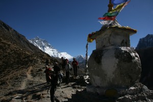 The group by the stupa above Dingboche, with Lhotse and Island Peak in the background